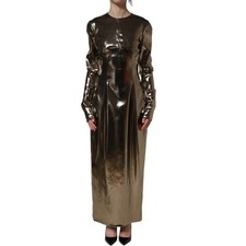 DOLCE & GABBANA Dress Metallic Gold Polyester LongSleeve Maxi IT40/US6/S 2530usd
