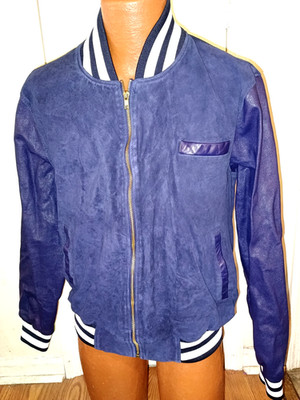 Sporty Rich Apparel Men's XL Leather Zip Up Varsity Jacket.