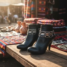 Women 2PCS Silver Metal Boot Chain Bracelet Flower Charm Shoe Anklet Bohemian