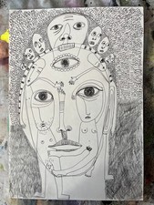 Inner Voices Outsider Art Tuschezeichnung A4 auf Papier Original Mitsi B