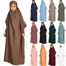 Kid Girl Overhead Muslim Prayer Dress Islamic Hijab Abaya Khimar Jilbab Kaftan