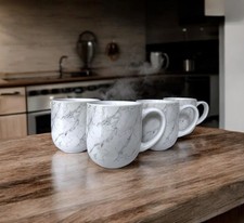 Set of 4 Marble Effect Tea Coffee Mugs Cups Kitchenware Mug Gift Hot Drink