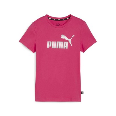 PUMA Essentials Metallic Logo Crew Neck Short Sleeve T-Shirt Youth Girls Pink Ca