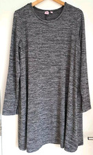 Gap Swing Dress Grey Pink Stripe Soft Fine Knit Dress Tunic Long Sleeve Size L