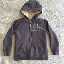 LL Bean Zip Up Heavy Hoodie Sherpa Lined Kids Medium Large 6/7 Navy