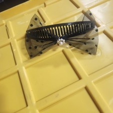 Vintage 70s/80sBanana Clip Pearl Beaded Black Lace Bow Hair Comb Nos D7