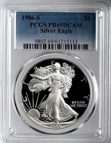 1986-S  $1  PROOF AMERICAN SILVER EAGLE (ASE/SAE) PCGS PR69 DCAM  #61215113