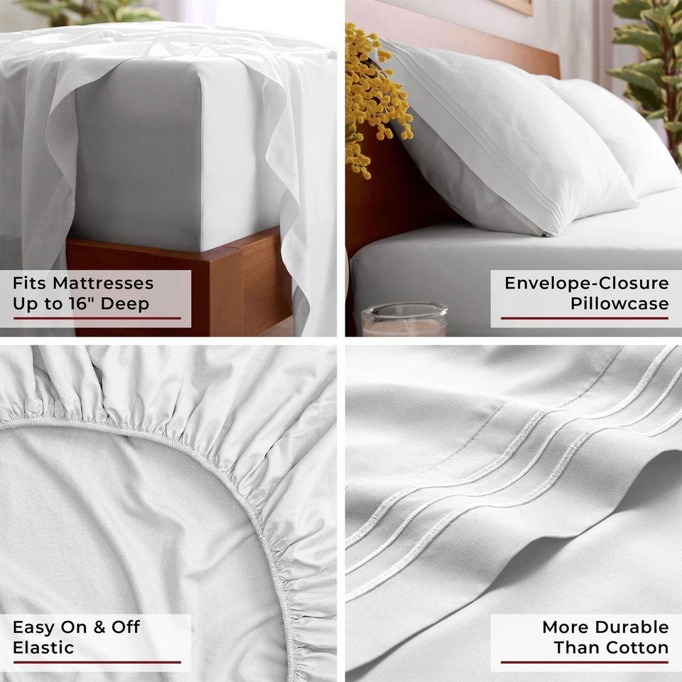 2200 Series 4 Piece Bed Sheet Set Hotel Luxury Ultra Soft Deep Pocket Bed Sheets - Image 2 of 4