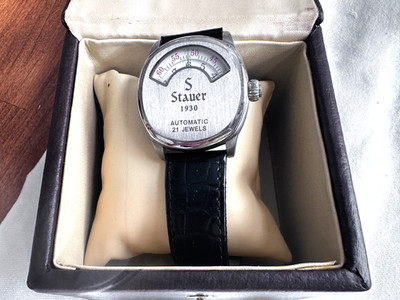 Stauer 1930 Automatic Self-Winding 21 Jwl Men's Watch Black Leather Strap #15457