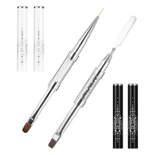  2 Pcs Double-Ended Nail Builder Gel Brush, French Tip & Liner Nail Art Tools