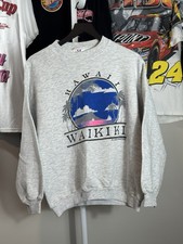 VTG 80s Waikiki Hawaii Gray Crewneck TeeJays Sweatshirt Mens L USA Surf Beach