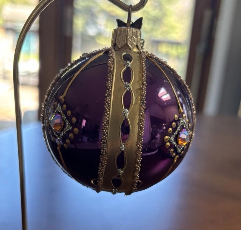 Vintage Neiman Marcus Glass Ornament Swarovski Crystals Hand Decorated Exc Cond