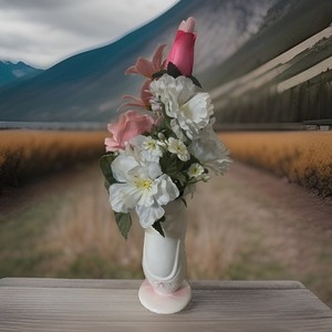 Ballerina Foot Vase w/ Faux Flowers - Apprx 8 in tall