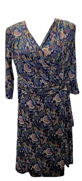 Eyes On Floyd Midi Jersey Mock Wrap Dress Paisley Multi Colour L 12 XL 14