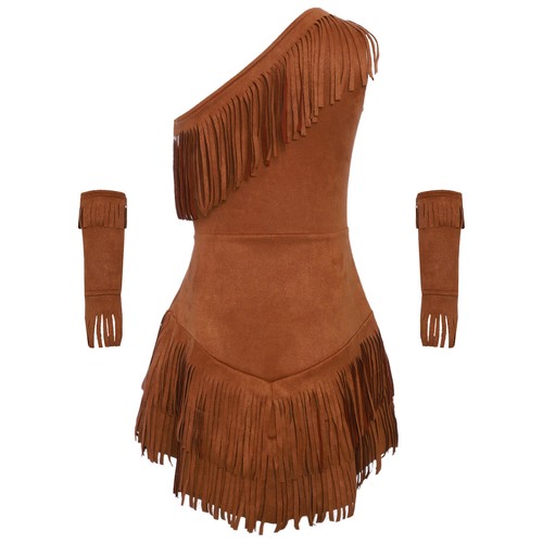 Girls Indian Native Princess Fringe Suede Dress Tassel Sleeves Carnival Dress Up - Picture 7 of 27