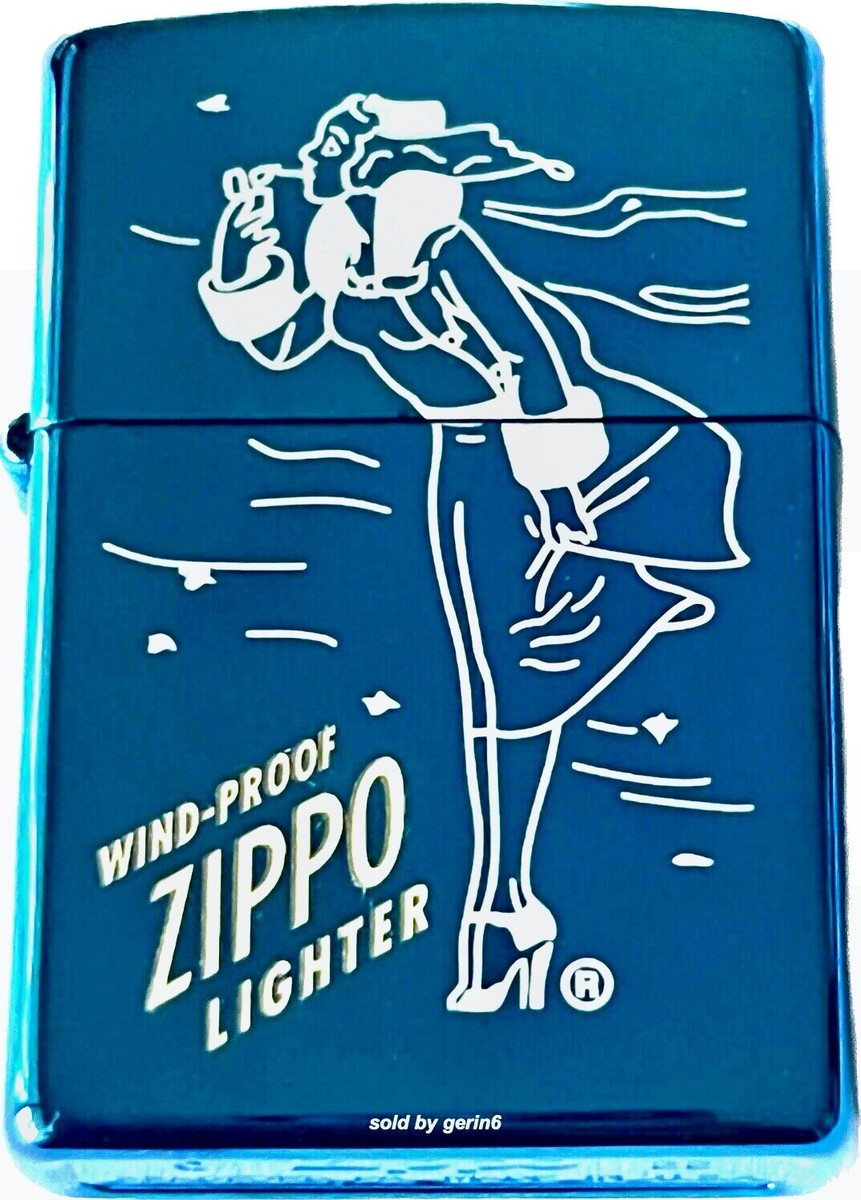 Zippo Windproof Polished Blue Lighter With Engraved Windy Logo