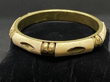 Vintage Metal Enamel Bangle Bracelet Cream Gold Brass Tone Unsigned