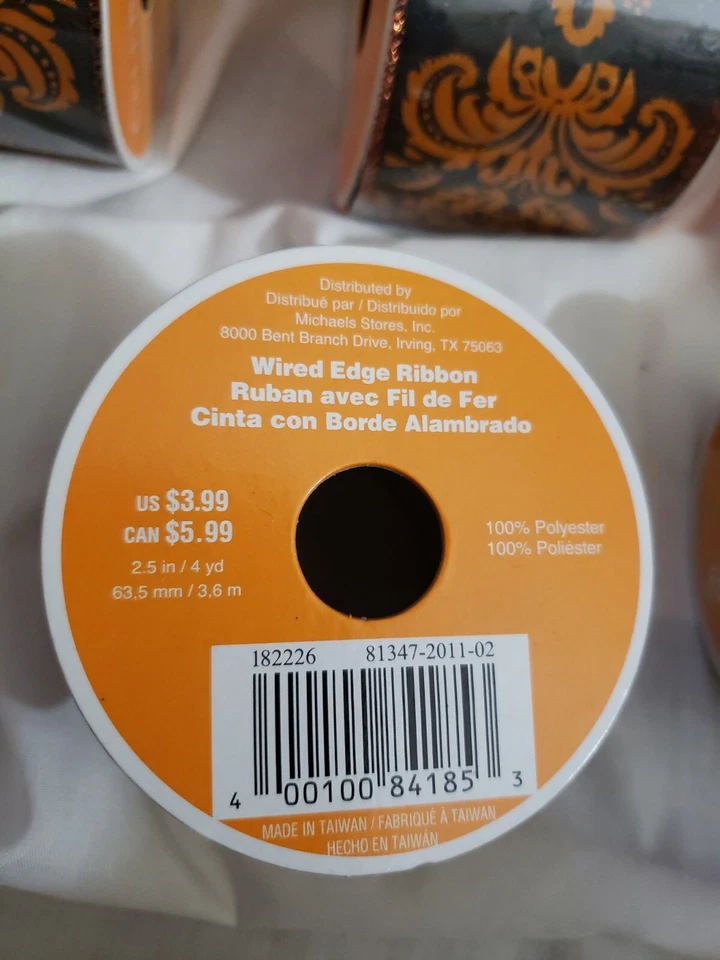 Halloween Wired Ribbon 10 Rolls 2.5" X 12' (6 Rolls) And 5/8" X 9' (4 Rolls) New - Image 2 of 4
