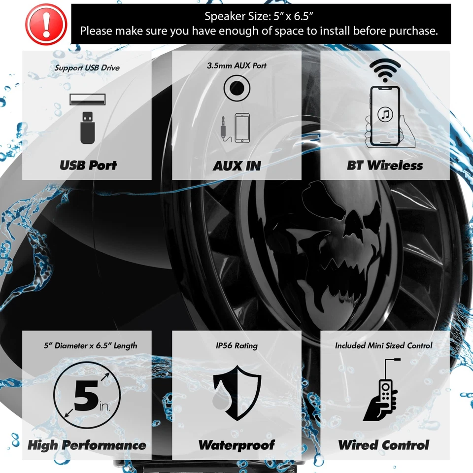 600W Amplifier Bluetooth Stereo Speakers Audio System Harley Motorcycle ATV UTV - Image 4 of 4