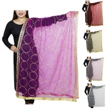Traditional Women's Net Dupatta Scarves Chunni With Gotta Patti Beads Wrap Shawl