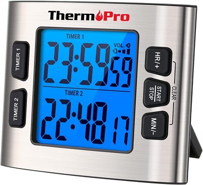 ThermoPro TM02 digitaler Küchentimer mit 2 Countdown-Stoppuhren Timer/Magnetuhr