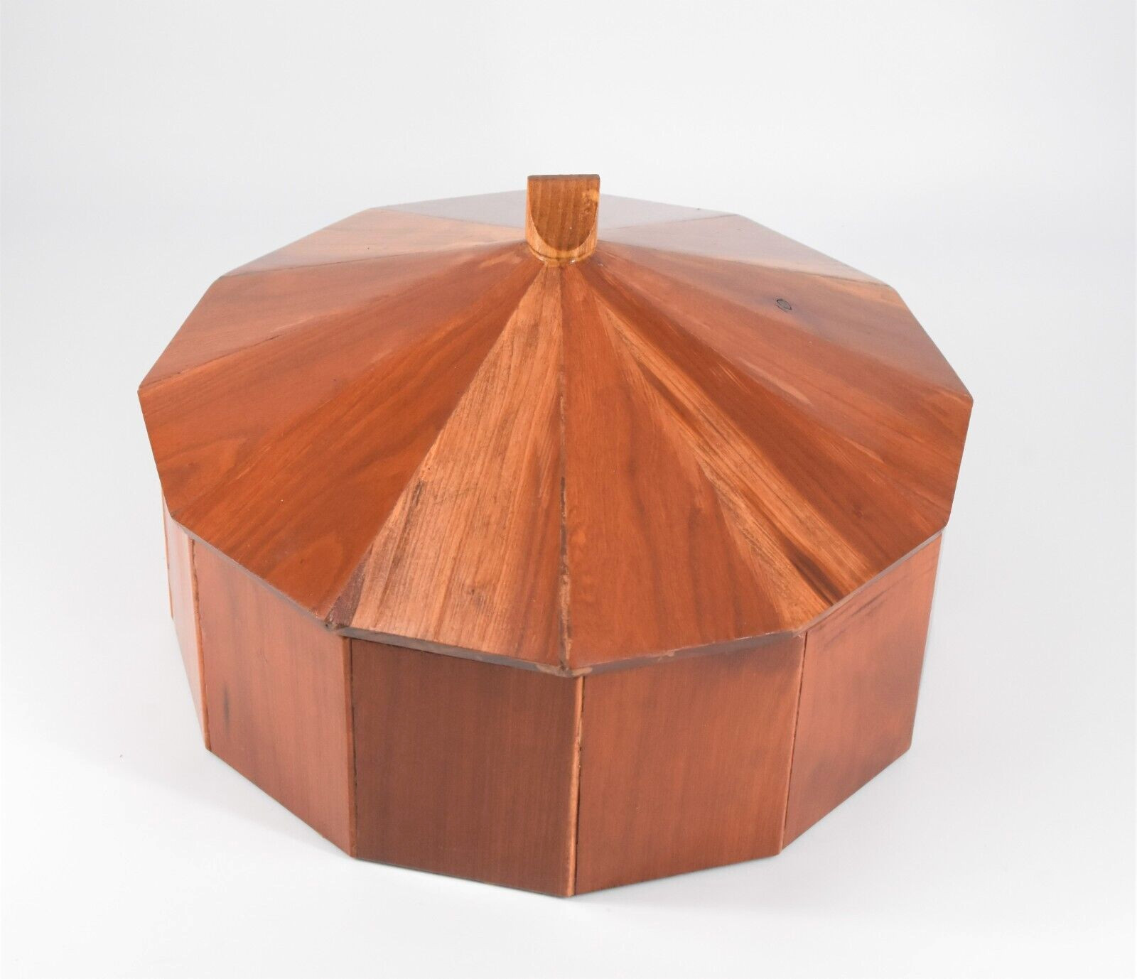 Vintage Wood 12-Sided Covered Box Chest Handmade 11.5" Large