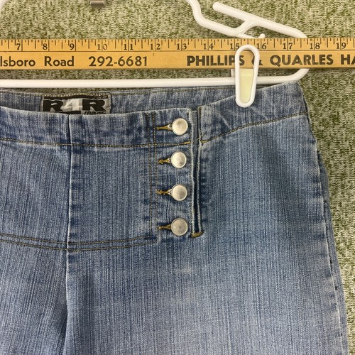 R4R Jeans Rave Y2K Jeans Damen 15 Capri Blau Freizeit Matrosen Knopf - Bild 4 von 8
