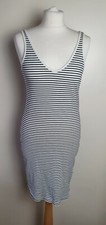 H&M Ladies Size M Black/White Striped Sleeveless Bodycon Dress 