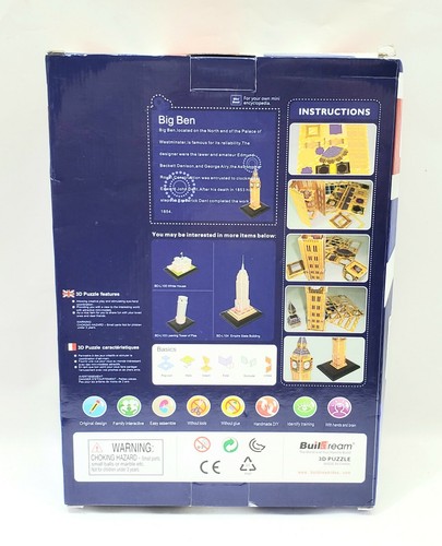 BUILDREAM - BIG BEN WITH LED LIGHTING 3D PUZZLE - #BD-L101~Open Box~Complete - Picture 2 of 6