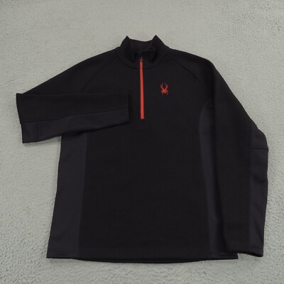 Spyder Jacket Men Large Black Red Core Fleece 1/2 Zip Pullover Ski Lodge Sweater