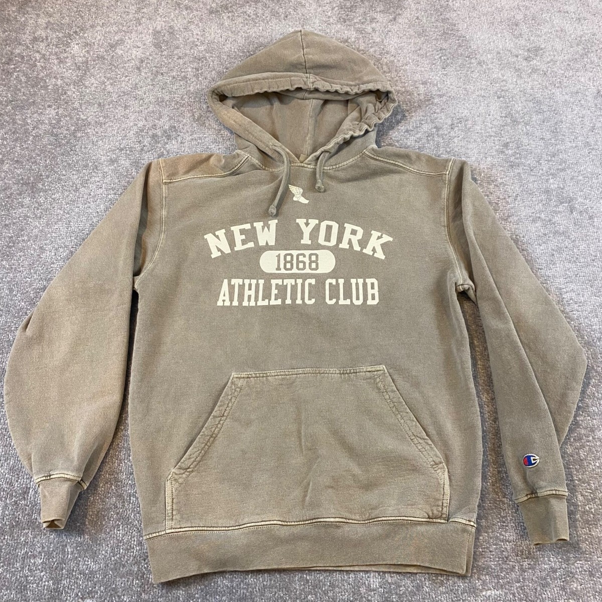 Champion New York Athletic Club Hoodie Men Small Beige Brown