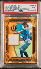 JACKSON HOLLIDAY 2023 Panini CHRONICLES GOLD STANDARD [SWATCH]-PSA 9-ORIOLES