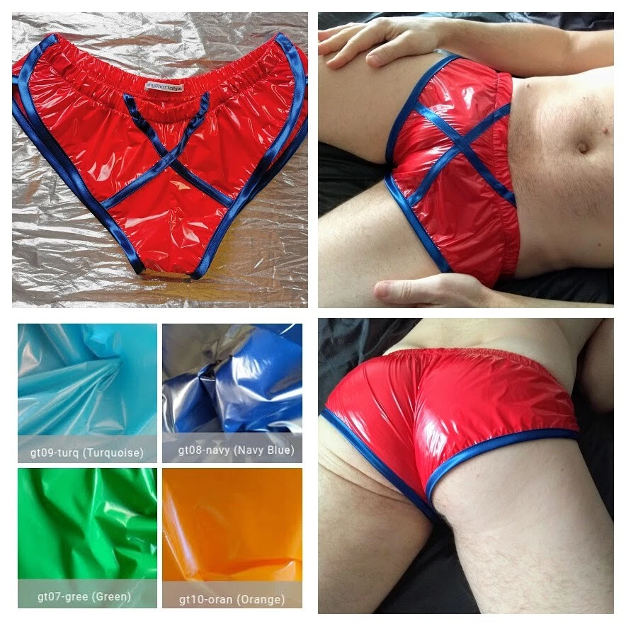 "SSRX" HI-CUT SPRINTER SHORTS in glossy ultra-thin PU-coated nylon (XS > 2XL)