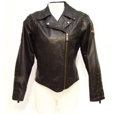 Bristol Golden Crown Leather Jacket Women Biker Black With Haley Davidson Patch