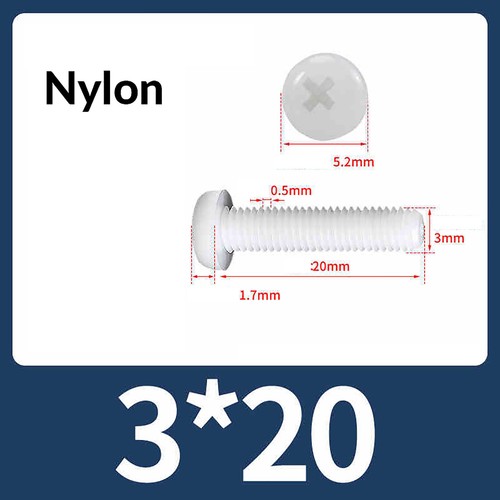 Nylon Kunststoffschrauben Linsenkopfschrauben Weiß mit Kreuzschlitz M2 M3 M4 ~M8 - Bild 26 von 70