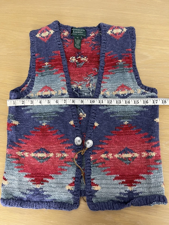 Ralph Lauren Medio Tejido Suéter Chaleco RRL Rodeo Suroeste Lino Polo Nativo Foto 4 de 4