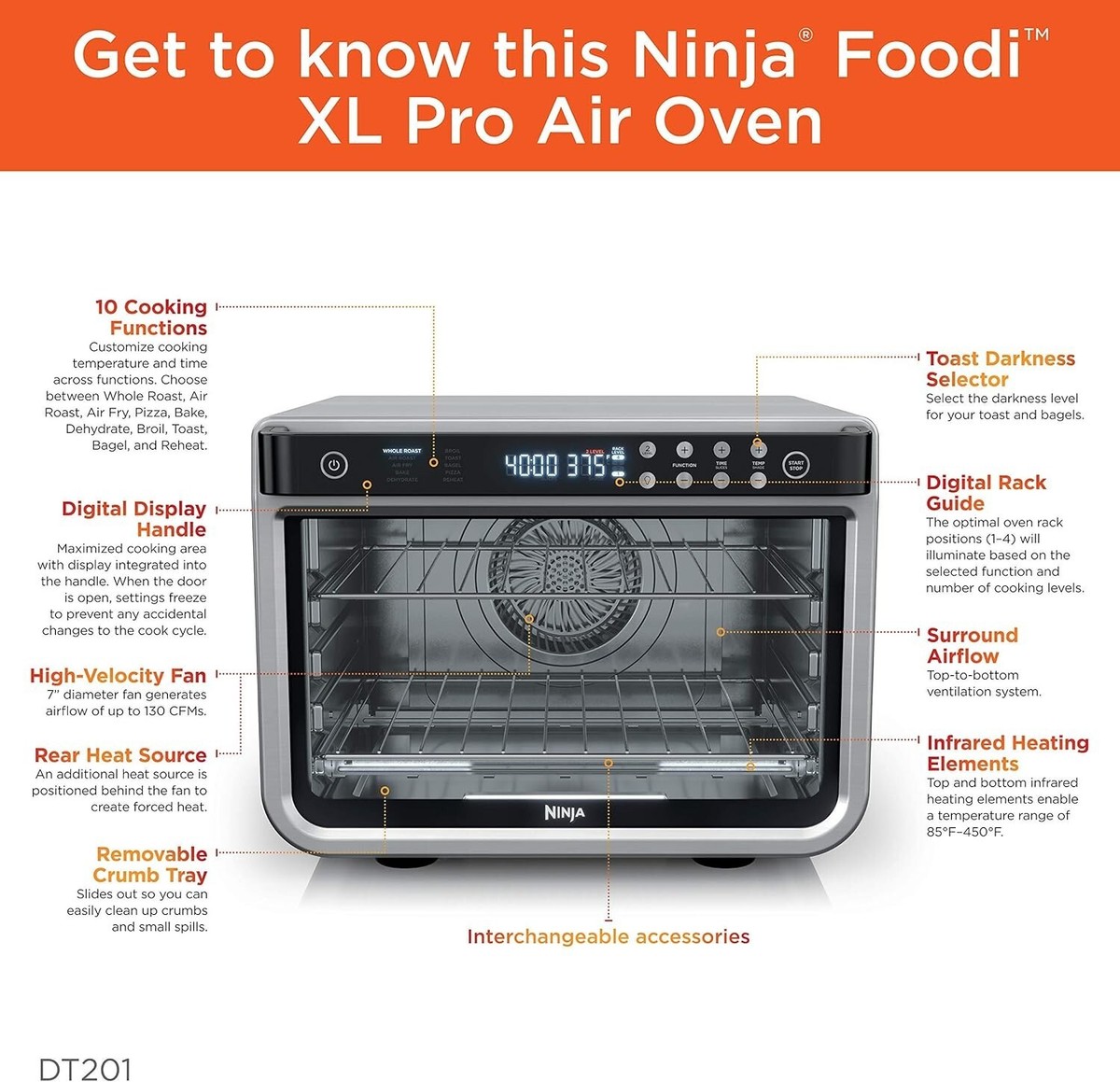 NINJA DT201 Foodi 10-in-1 XL Pro Air Fry Digital Countertop