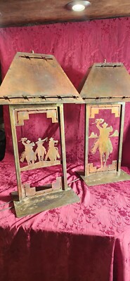 2 Vintage Western Iron Metal Table Lamp. Rustic Hand Made Welded UNIQUE