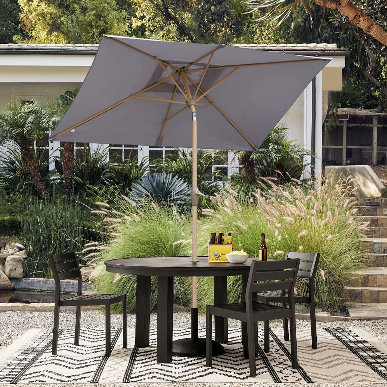 Gecheer Sonnenschirm 400cm Mit LED - Kurbelschirm Sandweiß