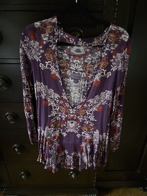 Purple Free People long sleeve Dress- short, open back, XS preowned | eBay Purple Free People long sleeve Dress- short, open back, XS preowned | eBay