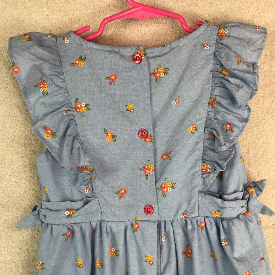 Vestido Penelope Mack Niñas Talla 6 Azul Denim Floral Volantes Sin Mangas  Foto 4 de 4