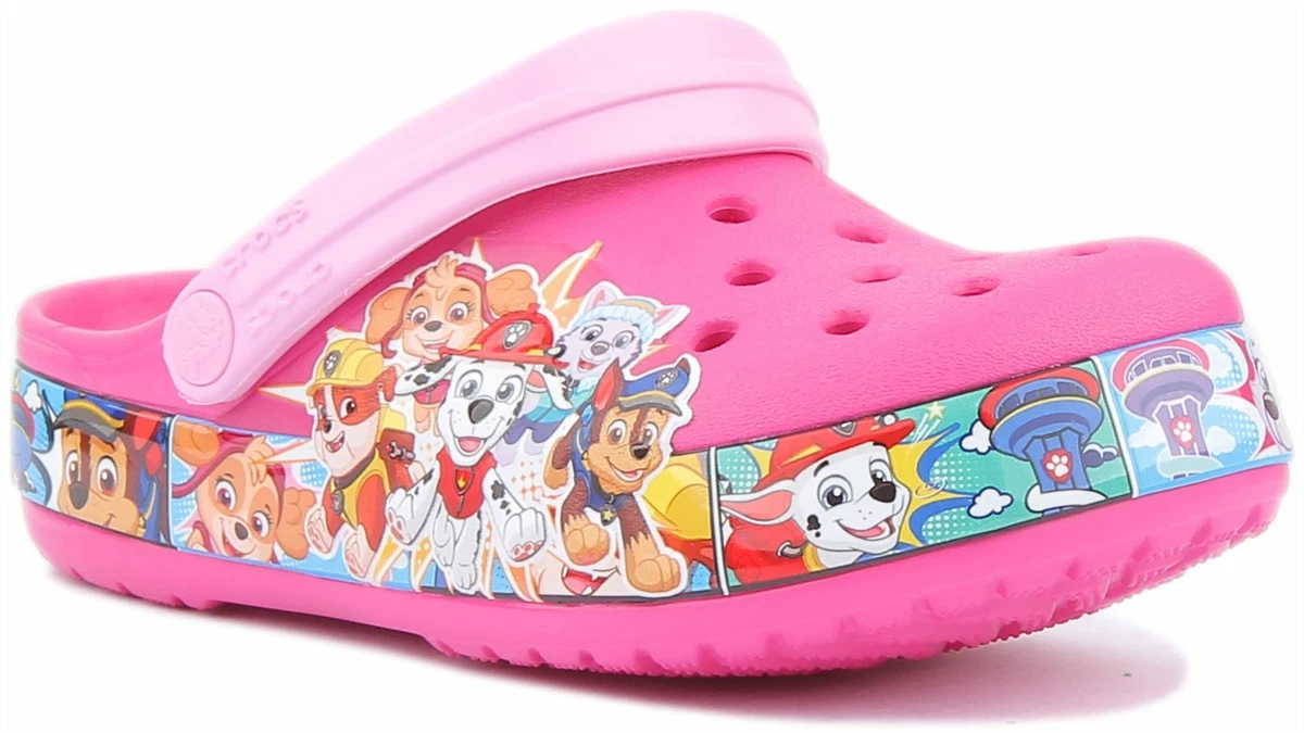 Crocs Classic Kids Paw Patrol Print Back Strap Clogs In Fuchsia UK Size 5 3