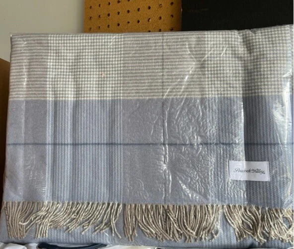 Новый Peacock Alley YORK MERINO шерсти клетку 50 «x 70» плед синий/серо-коричневый - Изображение 2 из 4