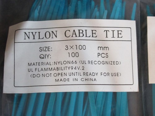 NEW 300 pcs 4" INDUSTRIAL BLUE NYLON 66 CABLE ZIP TIES Sealed 3 x 100 mm - Picture 4 of 4