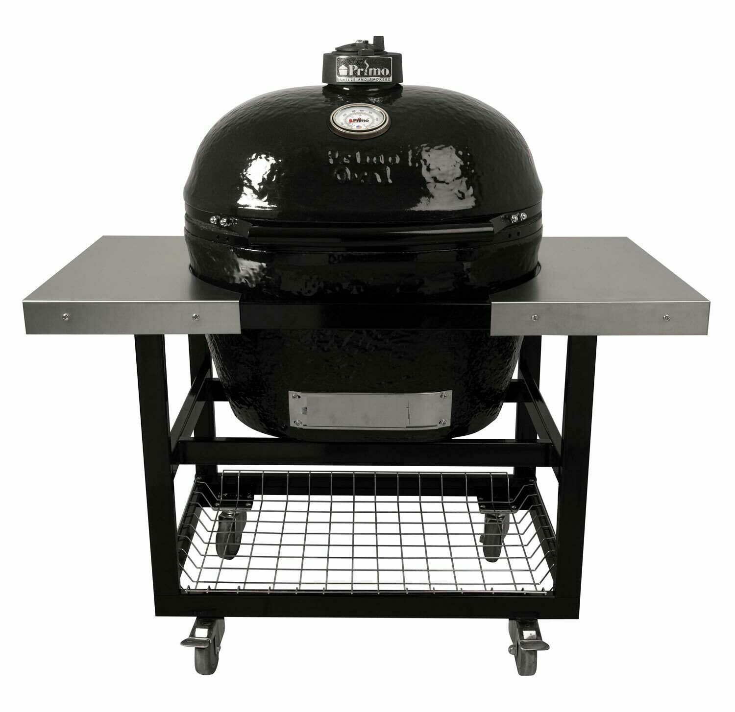 Primo Oval XL 400 Ceramic Smoker Grill On Cart W/ 2-Piece SS