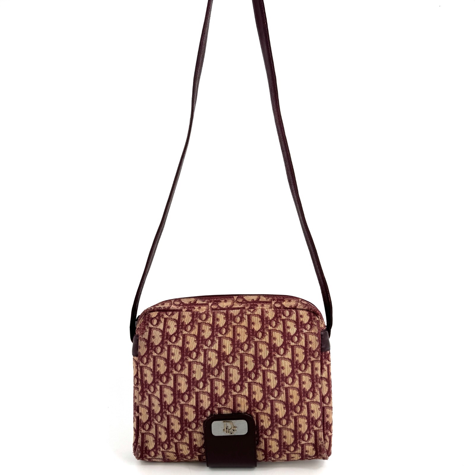 Christian Dior Trotter Vintage Canvas Leather Shoulder Bag Red Bordeaux Auth 670