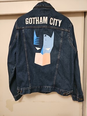 Batman Gotham City Denim Faded Graphic Painted Jean Jacket