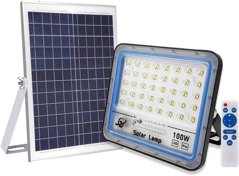 Luce Esterna Solare 100W IP65 per Sicurezza Casa con Telecomando