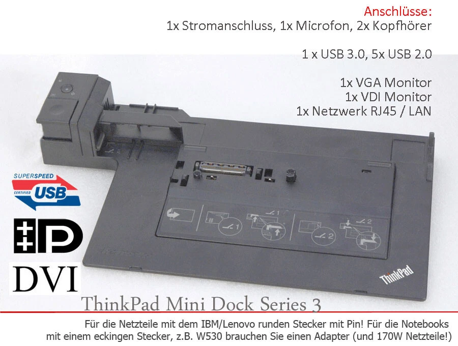 DOCKING STATION IBM LENOVO THINKPAD MINI DOCK SERIES 3 USB 3.0 04W3587 4337 DOC3 - Bild 2 von 4
