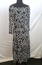 Sosandar Giraffe Print Midi Dress Off Shoulder Mesh 3/4 Sleeve UK12 C4273